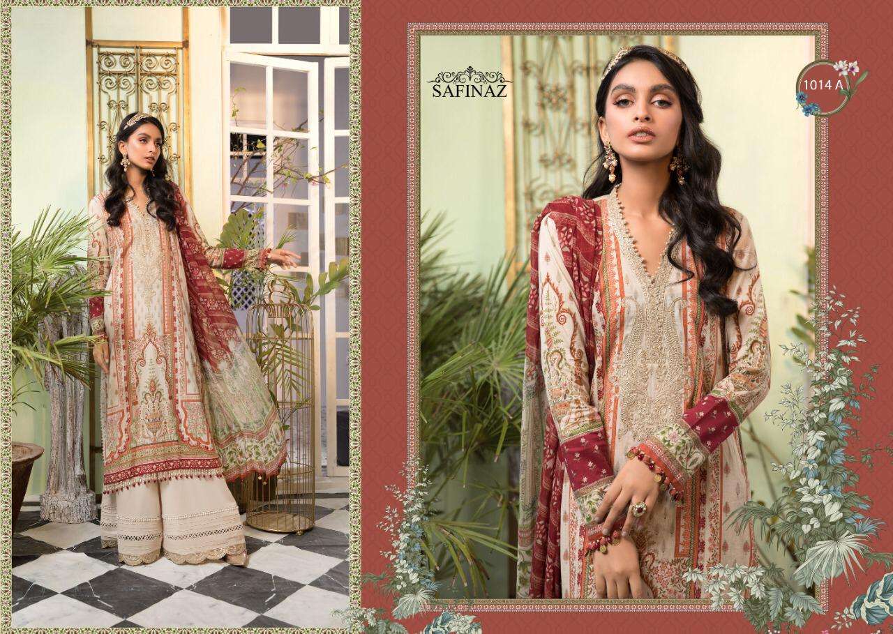MARIA.B. VOL-4 BY SAFINAZ 1013-A TO 1015-B SERIES PAKISTANI WEAR COLLECTION BEAUTIFUL STYLISH FANCY COLORFUL PARTY WEAR & OCCASIONAL WEAR PURE CAMBRIC COTTON PRINT WITH EMBROIDERED DRESSES AT WHOLESALE PRICE