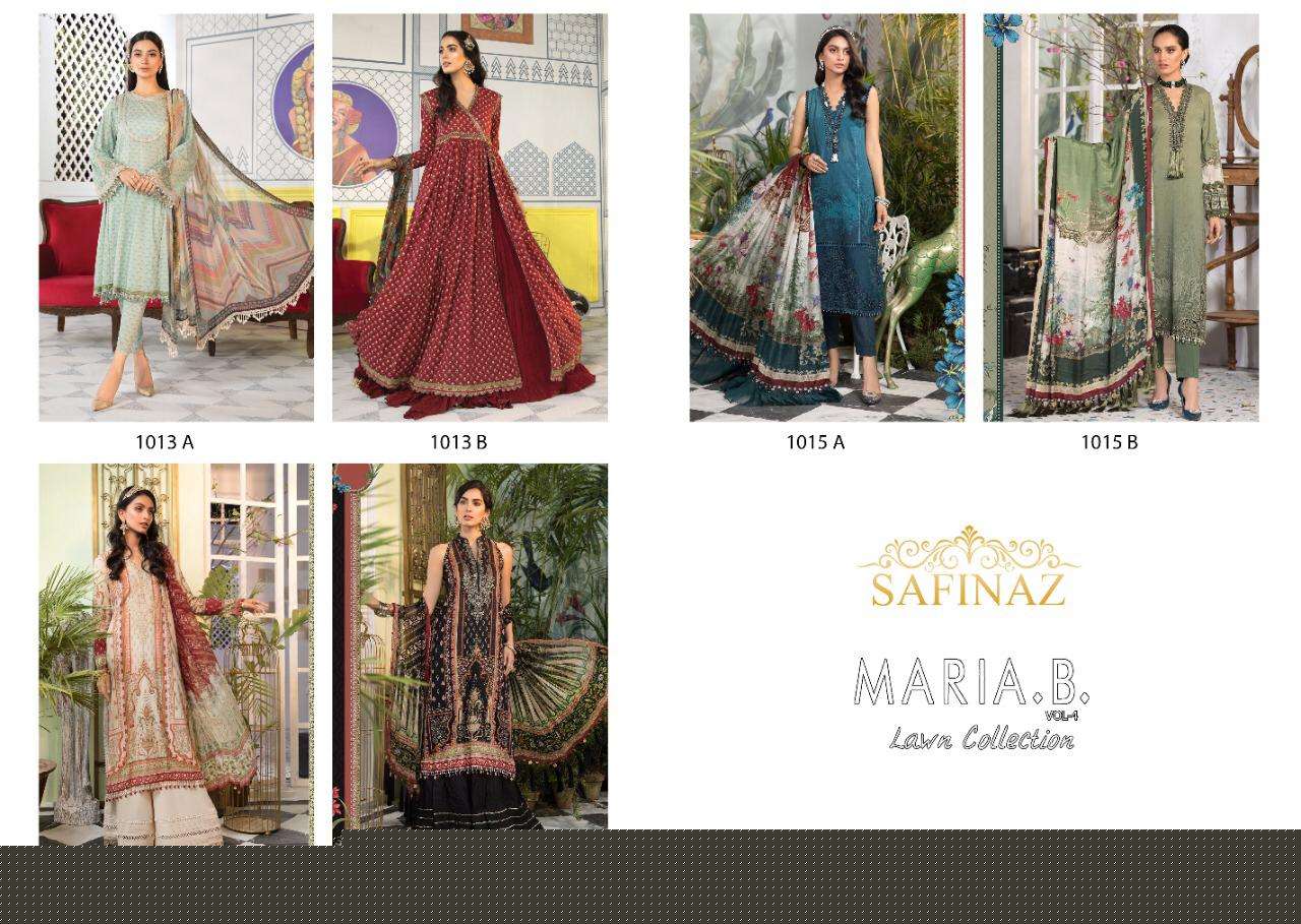 MARIA.B. VOL-4 BY SAFINAZ 1013-A TO 1015-B SERIES PAKISTANI WEAR COLLECTION BEAUTIFUL STYLISH FANCY COLORFUL PARTY WEAR & OCCASIONAL WEAR PURE CAMBRIC COTTON PRINT WITH EMBROIDERED DRESSES AT WHOLESALE PRICE