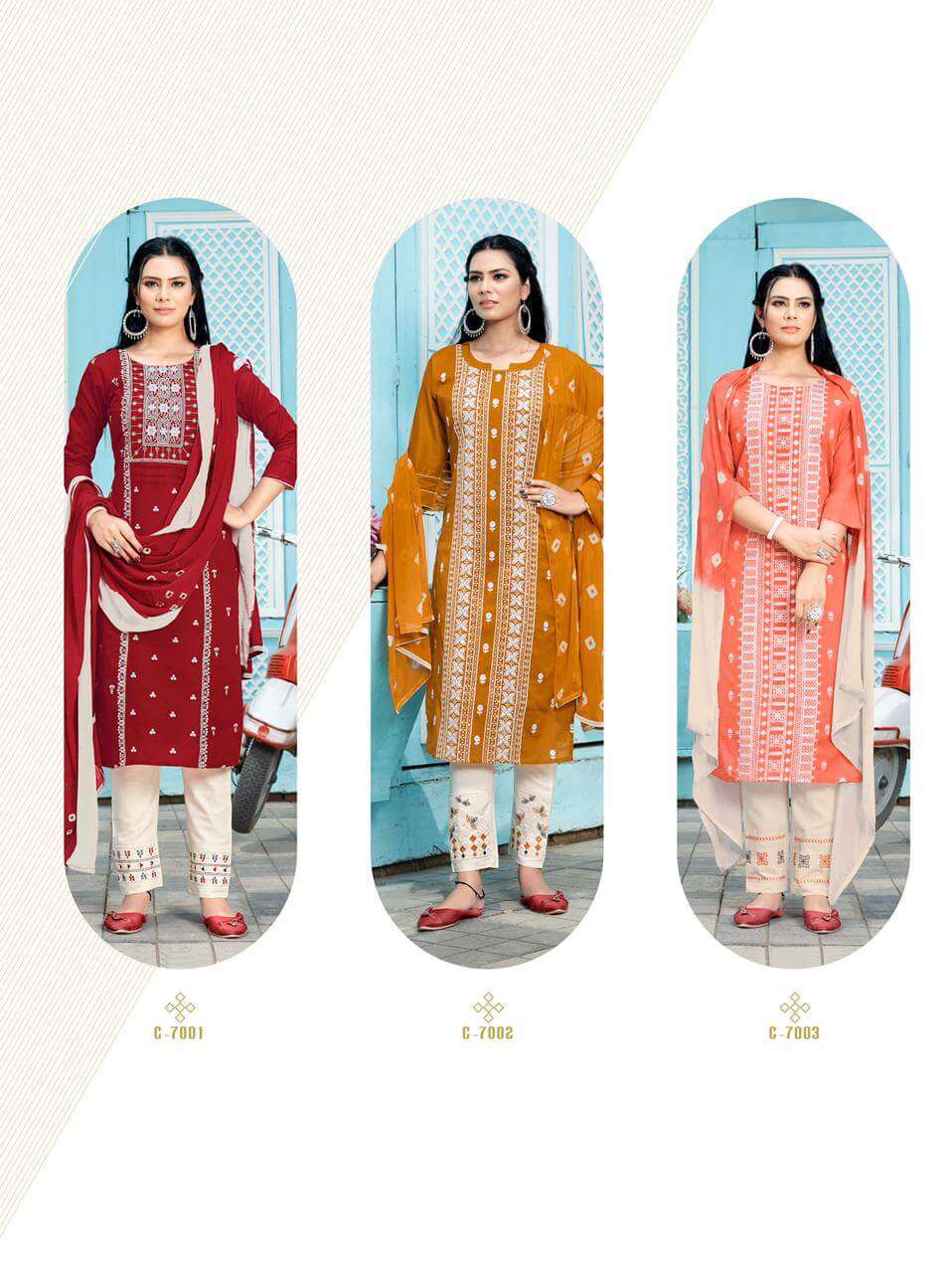 LUCKNOWI BY RT 7001 TO 7006 SERIES BEAUTIFUL SUITS COLORFUL STYLISH FANCY CASUAL WEAR & ETHNIC WEAR MAL COTTON DRESSES AT WHOLESALE PRICE