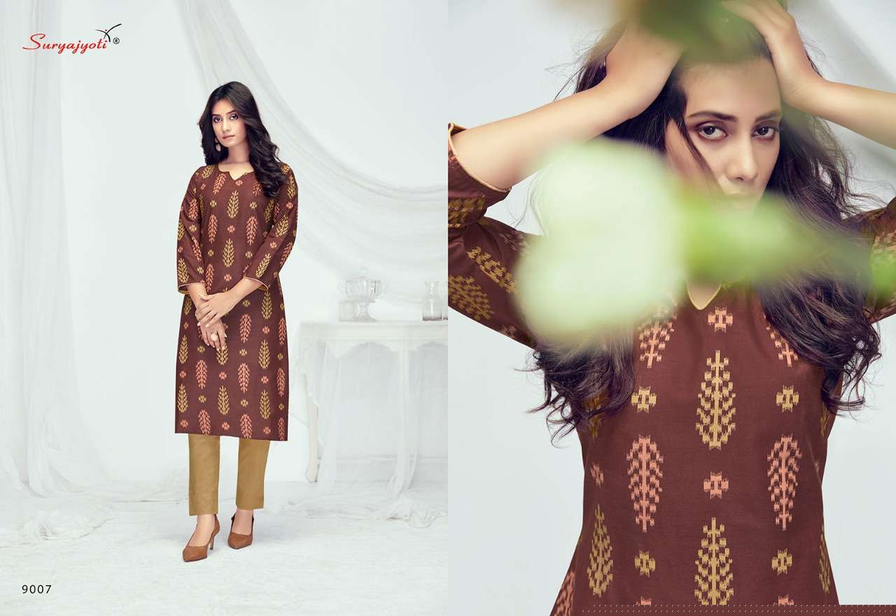 PEHEL VOL-9 BY SURYAJYOTI 9001 TO 9012 SERIES DESIGNER STYLISH FANCY COLORFUL BEAUTIFUL PARTY WEAR & ETHNIC WEAR COLLECTION COTTON PRINT KURTIS AT WHOLESALE PRICE