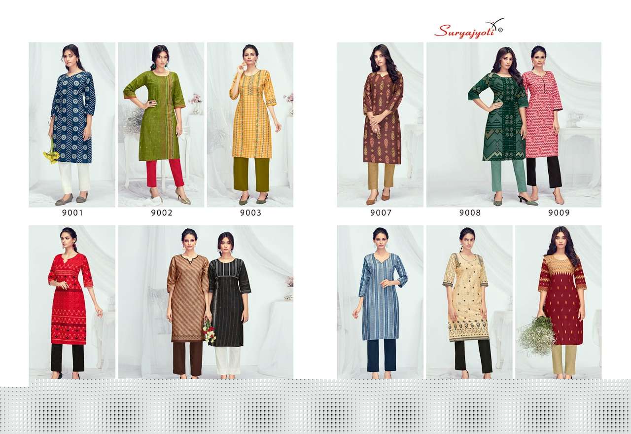 PEHEL VOL-9 BY SURYAJYOTI 9001 TO 9012 SERIES DESIGNER STYLISH FANCY COLORFUL BEAUTIFUL PARTY WEAR & ETHNIC WEAR COLLECTION COTTON PRINT KURTIS AT WHOLESALE PRICE