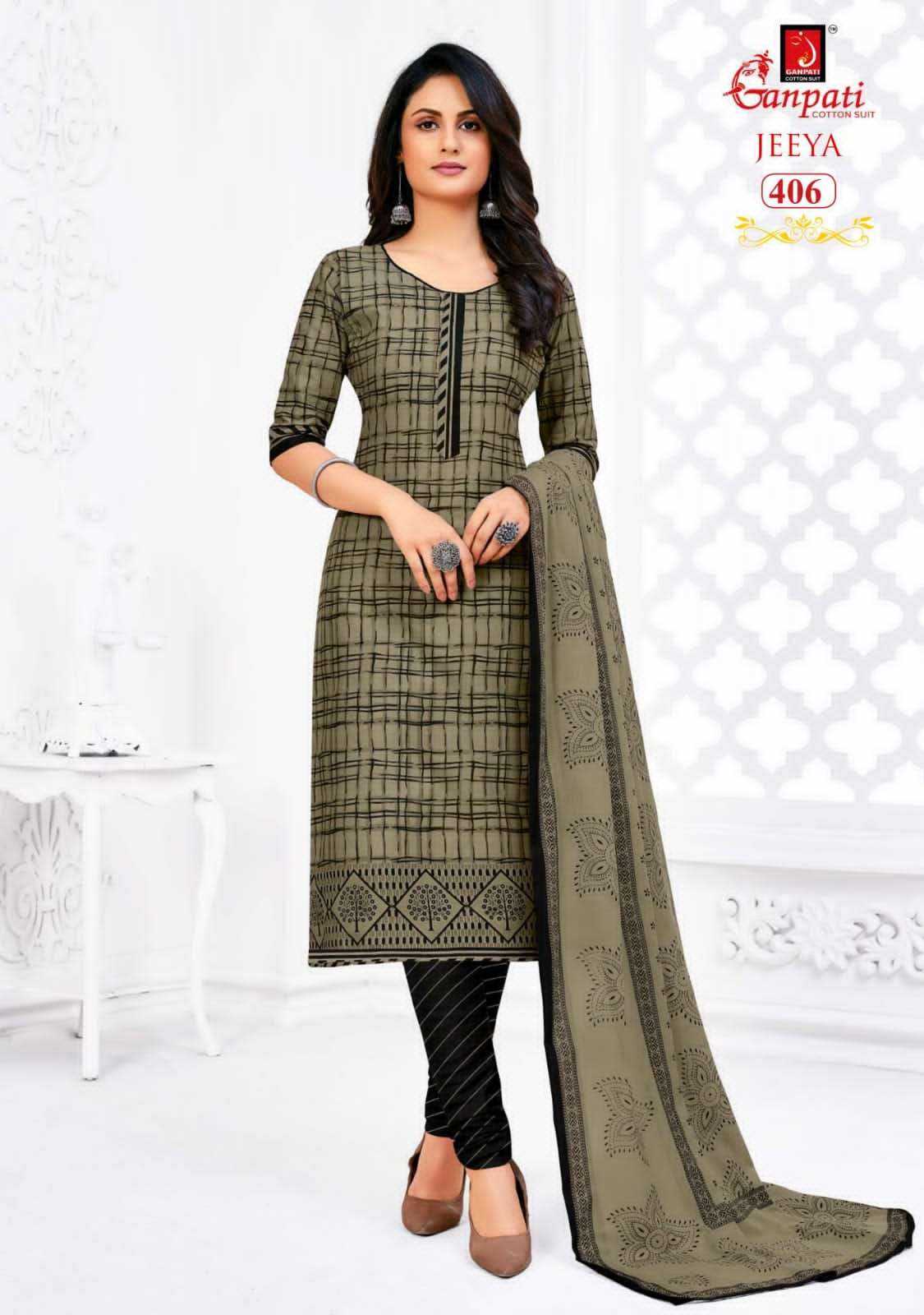 JEEYA VOL-4 BY GANPATI COTTON SUITS 401 TO 418 SERIES BEAUTIFUL SUITS COLORFUL STYLISH FANCY CASUAL WEAR & ETHNIC WEAR COTTON DRESSES AT WHOLESALE PRICE