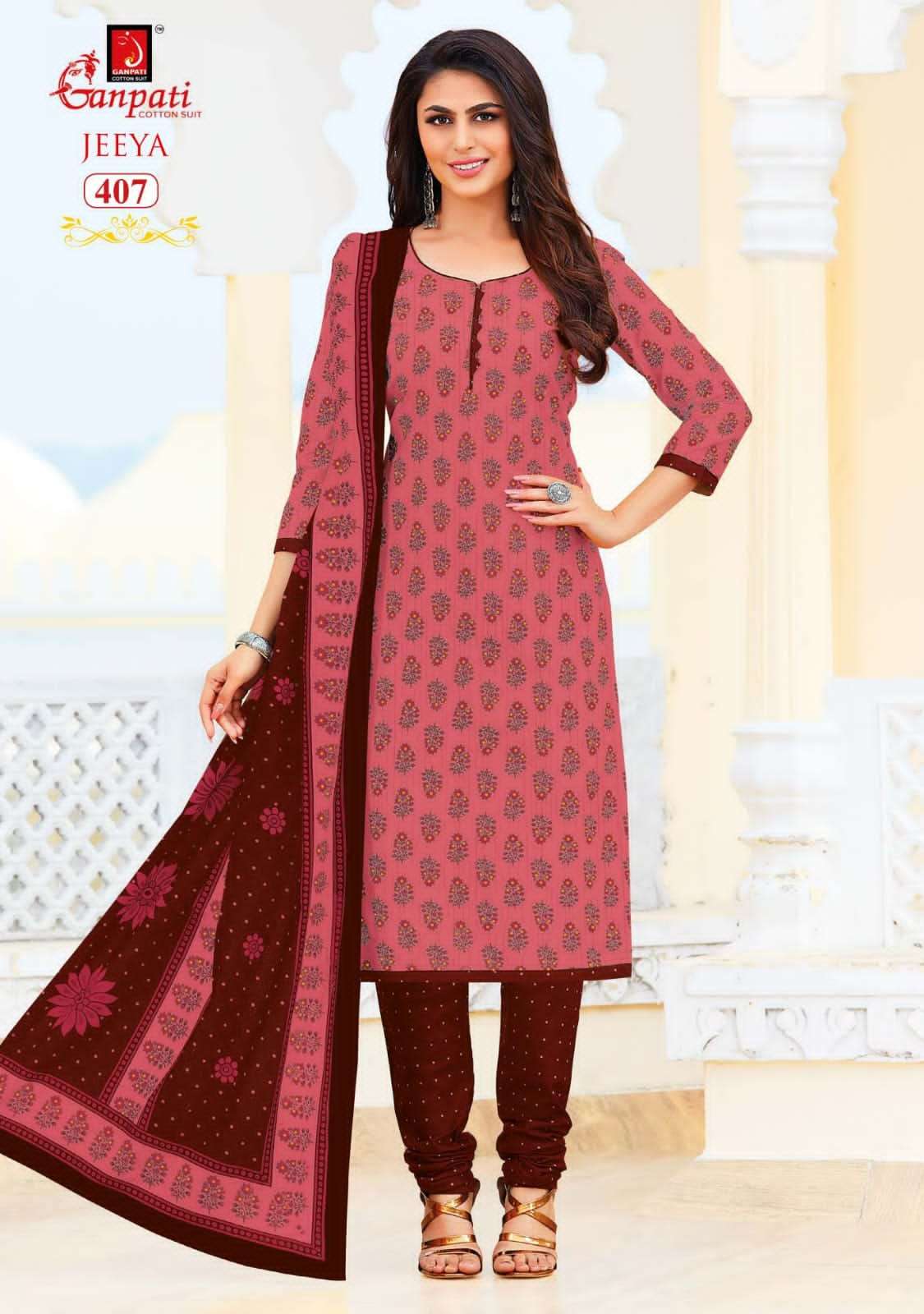 JEEYA VOL-4 BY GANPATI COTTON SUITS 401 TO 418 SERIES BEAUTIFUL SUITS COLORFUL STYLISH FANCY CASUAL WEAR & ETHNIC WEAR COTTON DRESSES AT WHOLESALE PRICE