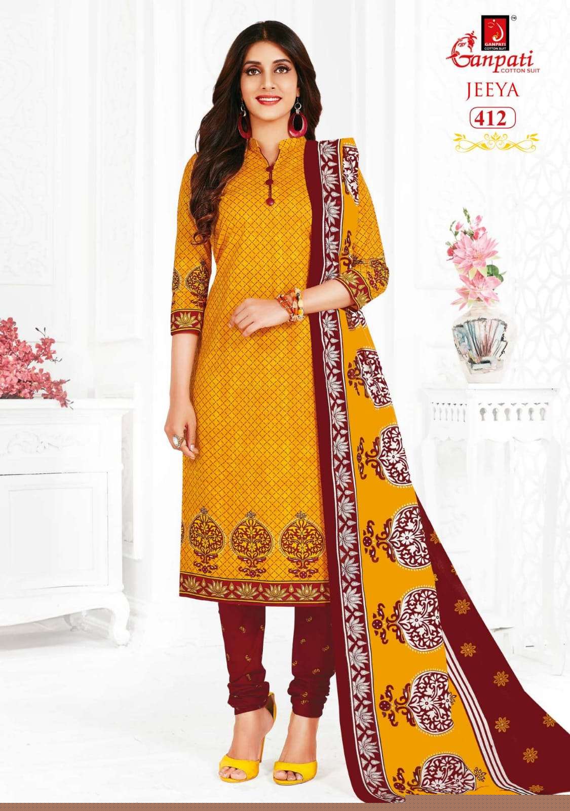 JEEYA VOL-4 BY GANPATI COTTON SUITS 401 TO 418 SERIES BEAUTIFUL SUITS COLORFUL STYLISH FANCY CASUAL WEAR & ETHNIC WEAR COTTON DRESSES AT WHOLESALE PRICE
