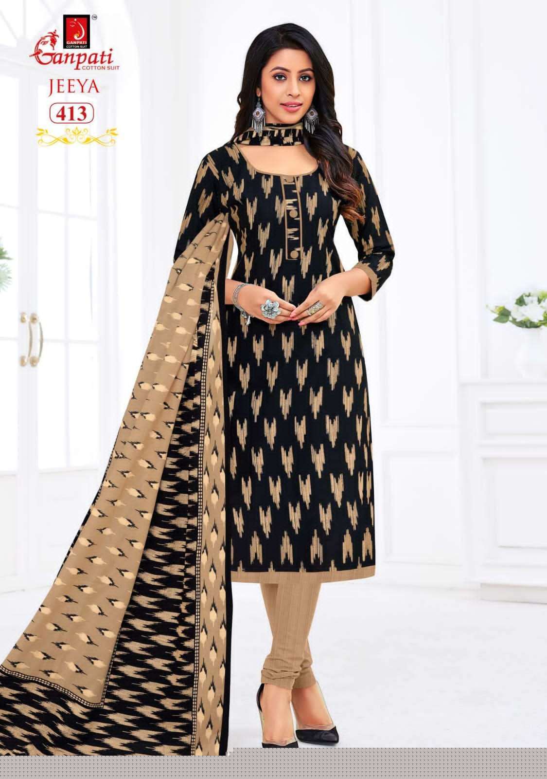 JEEYA VOL-4 BY GANPATI COTTON SUITS 401 TO 418 SERIES BEAUTIFUL SUITS COLORFUL STYLISH FANCY CASUAL WEAR & ETHNIC WEAR COTTON DRESSES AT WHOLESALE PRICE