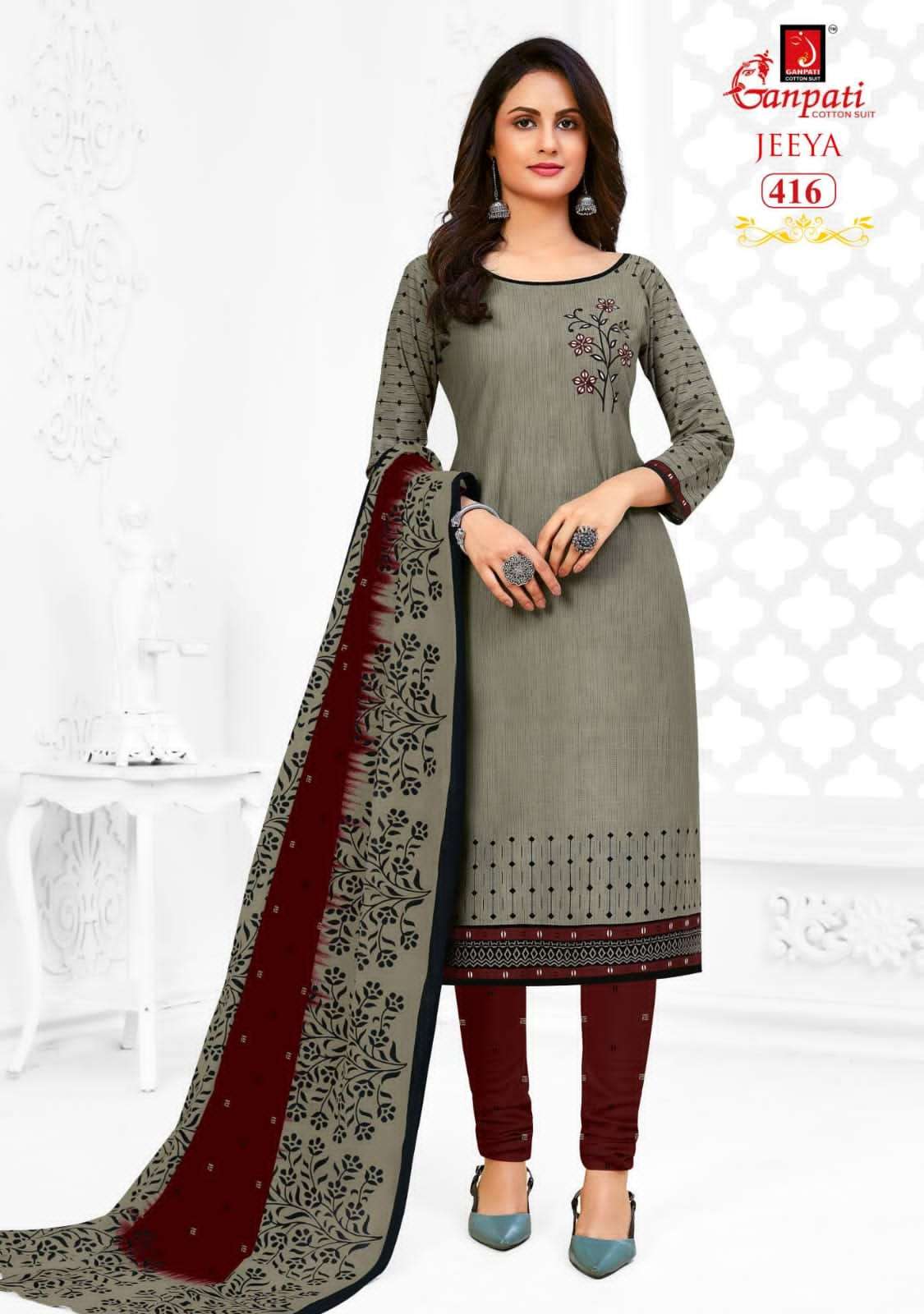 JEEYA VOL-4 BY GANPATI COTTON SUITS 401 TO 418 SERIES BEAUTIFUL SUITS COLORFUL STYLISH FANCY CASUAL WEAR & ETHNIC WEAR COTTON DRESSES AT WHOLESALE PRICE