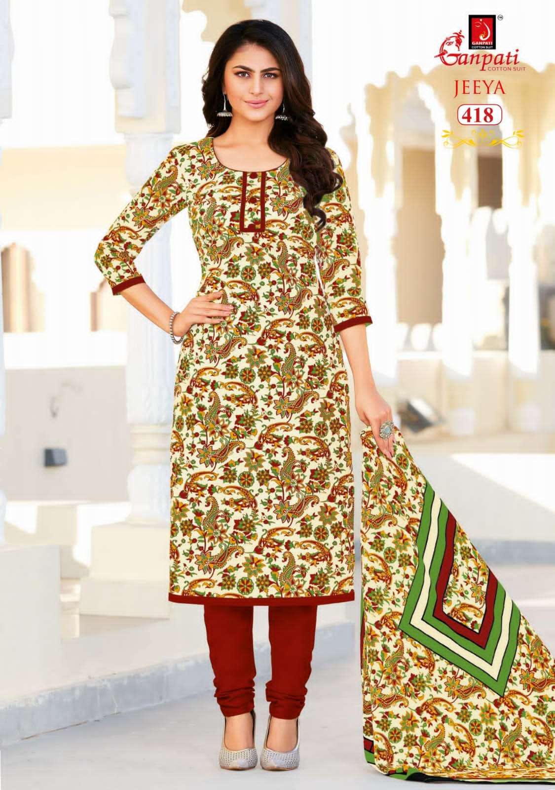 JEEYA VOL-4 BY GANPATI COTTON SUITS 401 TO 418 SERIES BEAUTIFUL SUITS COLORFUL STYLISH FANCY CASUAL WEAR & ETHNIC WEAR COTTON DRESSES AT WHOLESALE PRICE