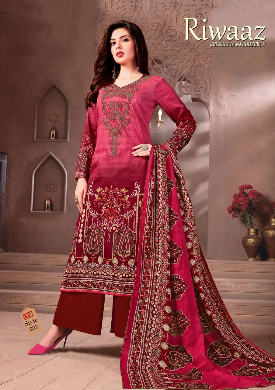 RIWAAZ VOL-2 BY MADHAV FASHION 001 TO 006 SERIES BEAUTIFUL STYLISH SUITS FANCY COLORFUL CASUAL WEAR & ETHNIC WEAR & READY TO WEAR PURE LAWN COTTON DRESSES AT WHOLESALE PRICE