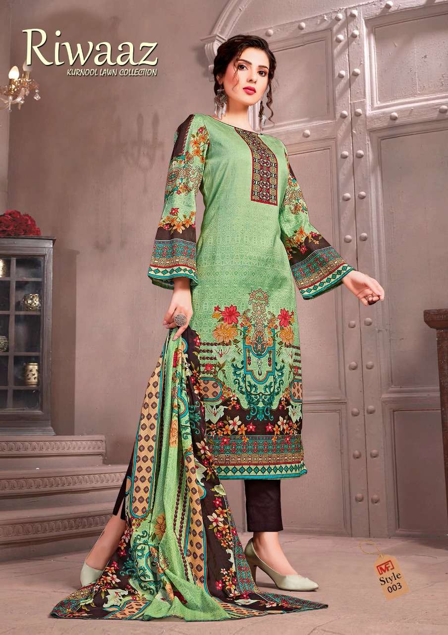 RIWAAZ VOL-2 BY MADHAV FASHION 001 TO 006 SERIES BEAUTIFUL STYLISH SUITS FANCY COLORFUL CASUAL WEAR & ETHNIC WEAR & READY TO WEAR PURE LAWN COTTON DRESSES AT WHOLESALE PRICE