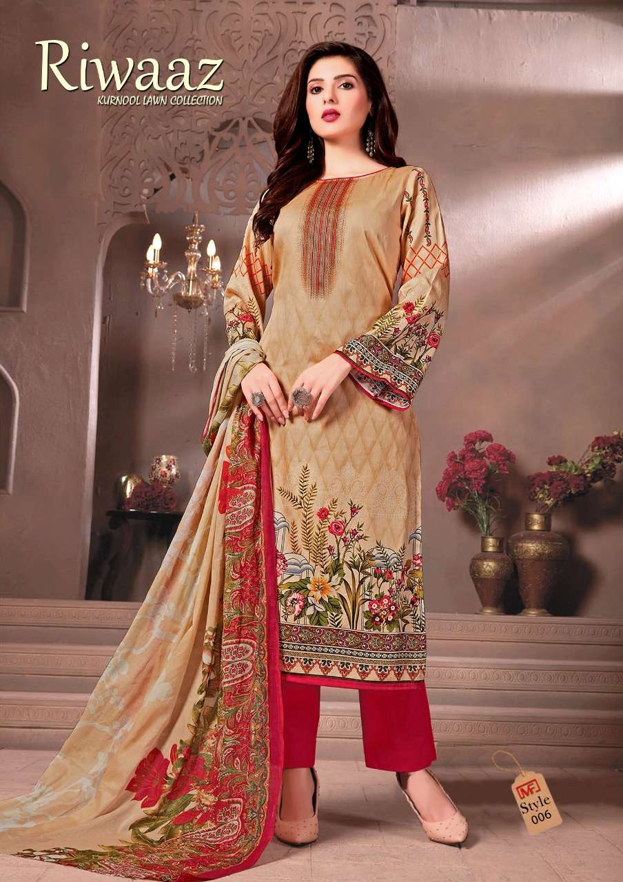RIWAAZ VOL-2 BY MADHAV FASHION 001 TO 006 SERIES BEAUTIFUL STYLISH SUITS FANCY COLORFUL CASUAL WEAR & ETHNIC WEAR & READY TO WEAR PURE LAWN COTTON DRESSES AT WHOLESALE PRICE