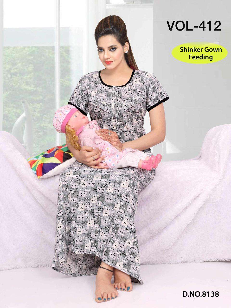SHINKER GOWN VOL-412 BY FASHION TALK 8138 TO 8143 SERIES DESIGNER BEAUTIFUL STYLISH FANCY COLORFUL PARTY WEAR & OCCASIONAL WEAR HOSIERY COTTON GOWNS AT WHOLESALE PRICE