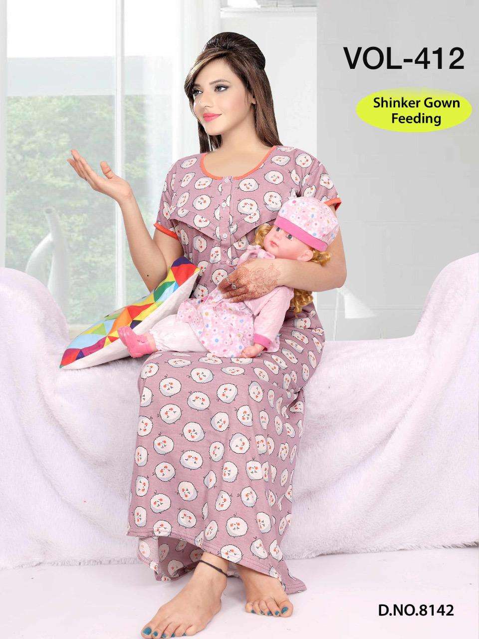 SHINKER GOWN VOL-412 BY FASHION TALK 8138 TO 8143 SERIES DESIGNER BEAUTIFUL STYLISH FANCY COLORFUL PARTY WEAR & OCCASIONAL WEAR HOSIERY COTTON GOWNS AT WHOLESALE PRICE