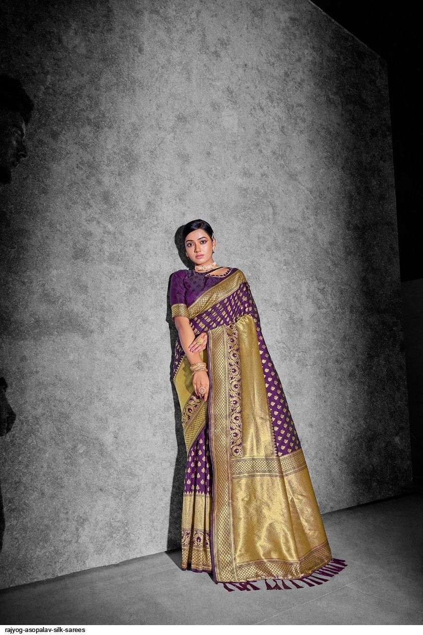 ASOPALAV SILK BY RAJYOG 1001 TO 1010 SERIES INDIAN TRADITIONAL WEAR COLLECTION BEAUTIFUL STYLISH FANCY COLORFUL PARTY WEAR & OCCASIONAL WEAR SOFT SILK SAREES AT WHOLESALE PRICE