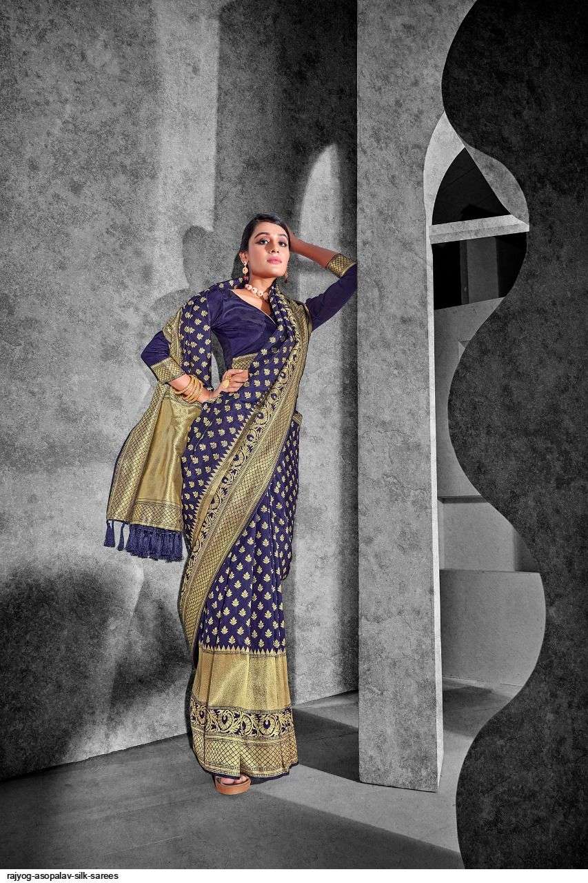 ASOPALAV SILK BY RAJYOG 1001 TO 1010 SERIES INDIAN TRADITIONAL WEAR COLLECTION BEAUTIFUL STYLISH FANCY COLORFUL PARTY WEAR & OCCASIONAL WEAR SOFT SILK SAREES AT WHOLESALE PRICE