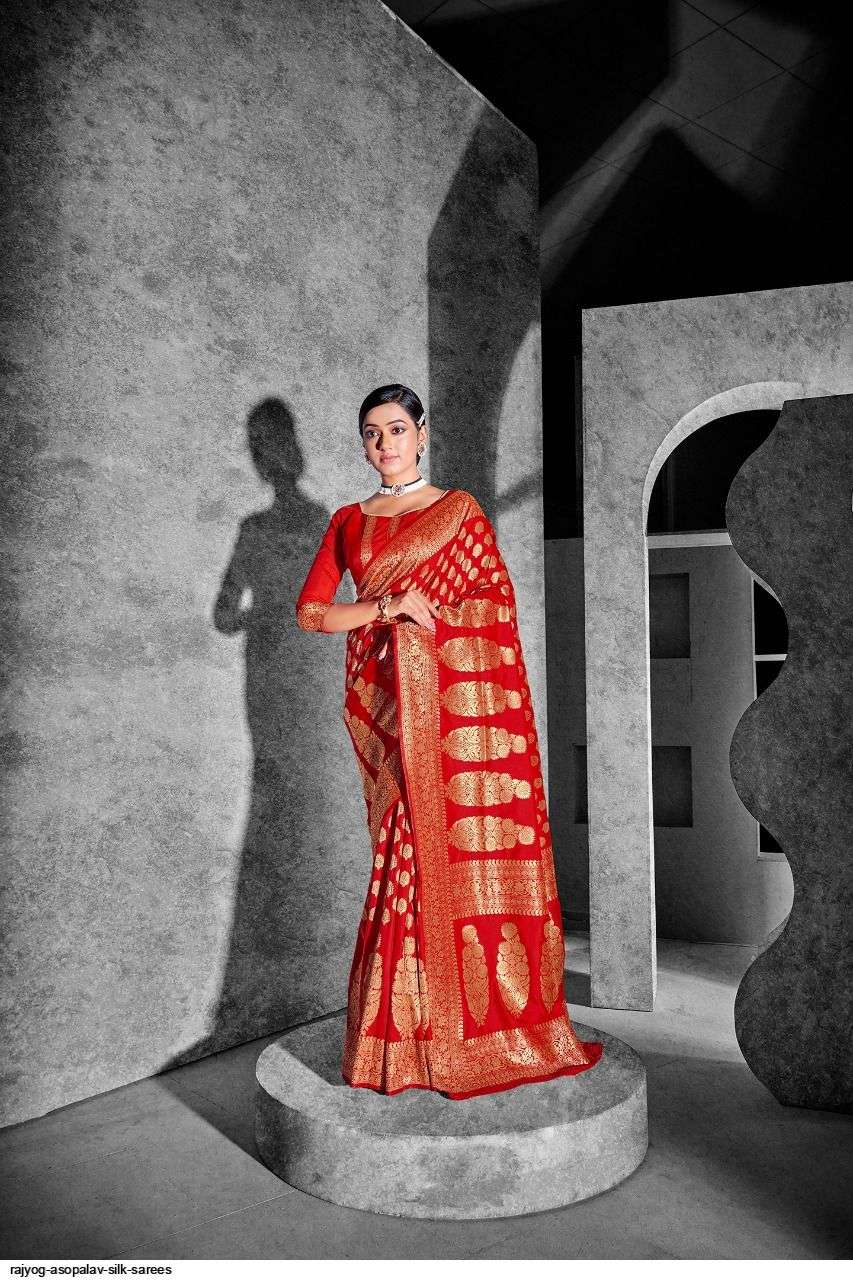ASOPALAV SILK BY RAJYOG 1001 TO 1010 SERIES INDIAN TRADITIONAL WEAR COLLECTION BEAUTIFUL STYLISH FANCY COLORFUL PARTY WEAR & OCCASIONAL WEAR SOFT SILK SAREES AT WHOLESALE PRICE