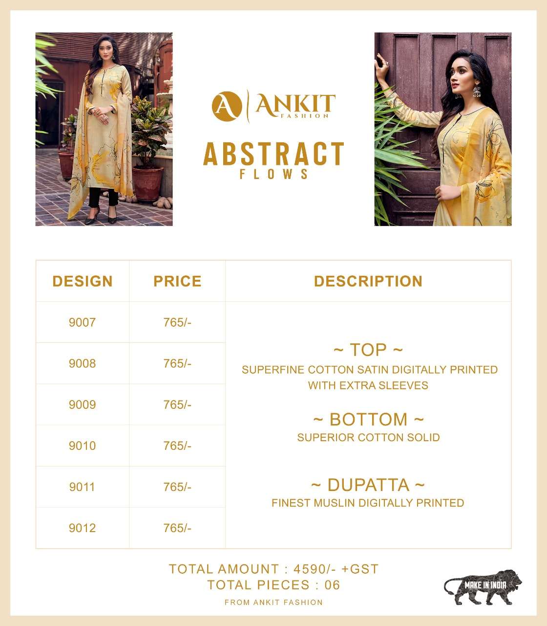 ABSTRACT FLOWS BY ANKIT FASHION 9007 TO 9012 SERIES BEAUTIFUL SUITS COLORFUL STYLISH FANCY CASUAL WEAR & ETHNIC WEAR COTTON SATIN DIGITAL PRINT DRESSES AT WHOLESALE PRICE