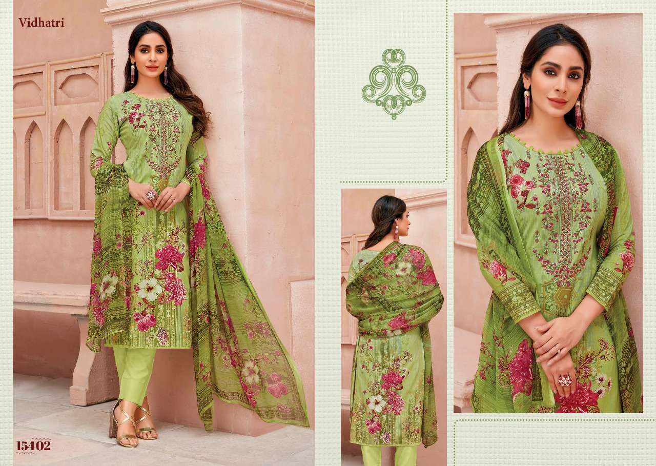 FIRDOUS BY VIDHATRI 15401 TO 15408 SERIES BEAUTIFUL SUITS COLORFUL STYLISH FANCY CASUAL WEAR & ETHNIC WEAR PURE LAWN COTTON PRINT EMBROIDERED DRESSES AT WHOLESALE PRICE