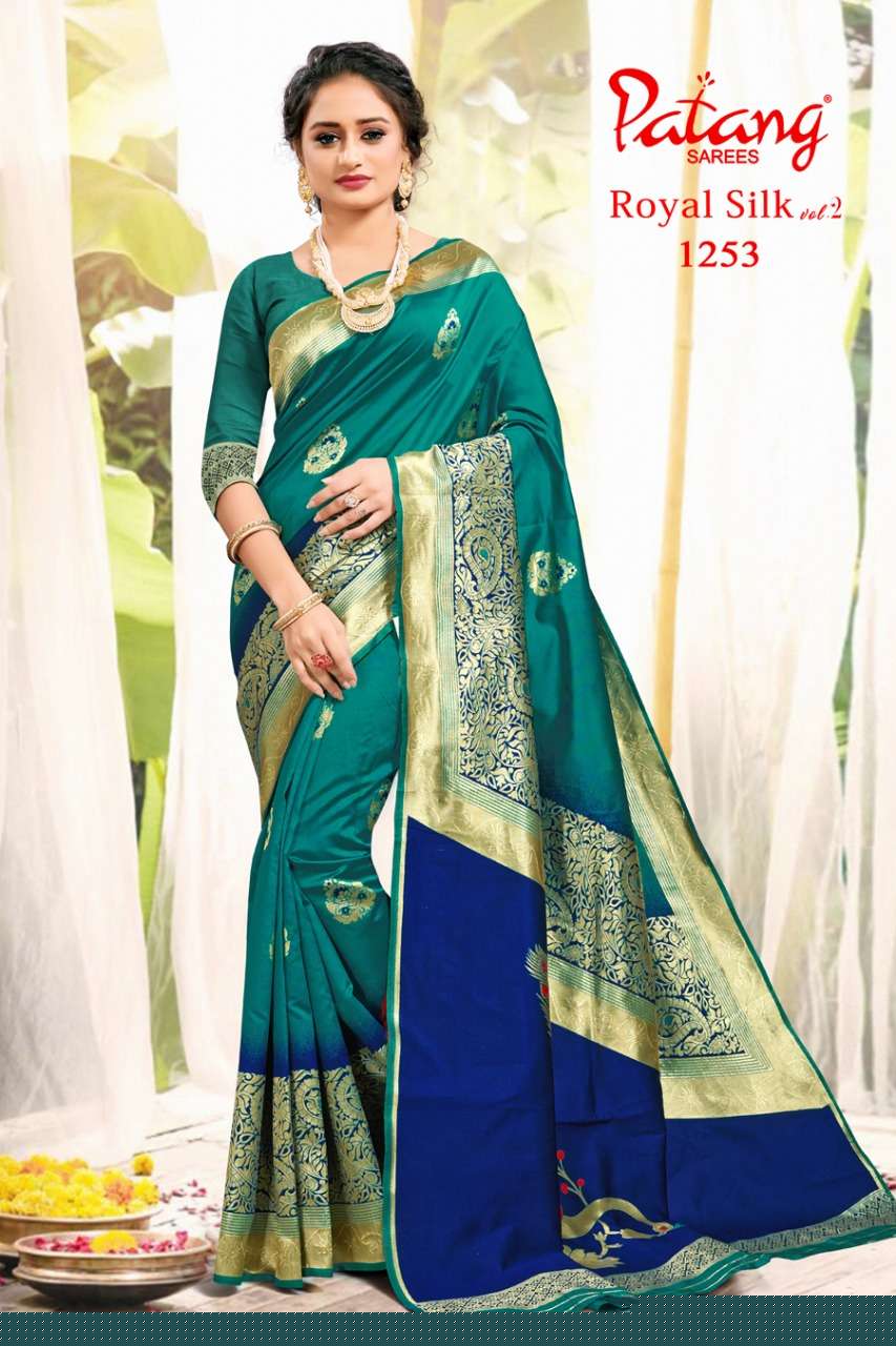 ROYAL SILK VOL-2 BY PATANG SAREES 1251 TO 1258 SERIES INDIAN TRADITIONAL WEAR COLLECTION BEAUTIFUL STYLISH FANCY COLORFUL PARTY WEAR & OCCASIONAL WEAR SILK SAREES AT WHOLESALE PRICE