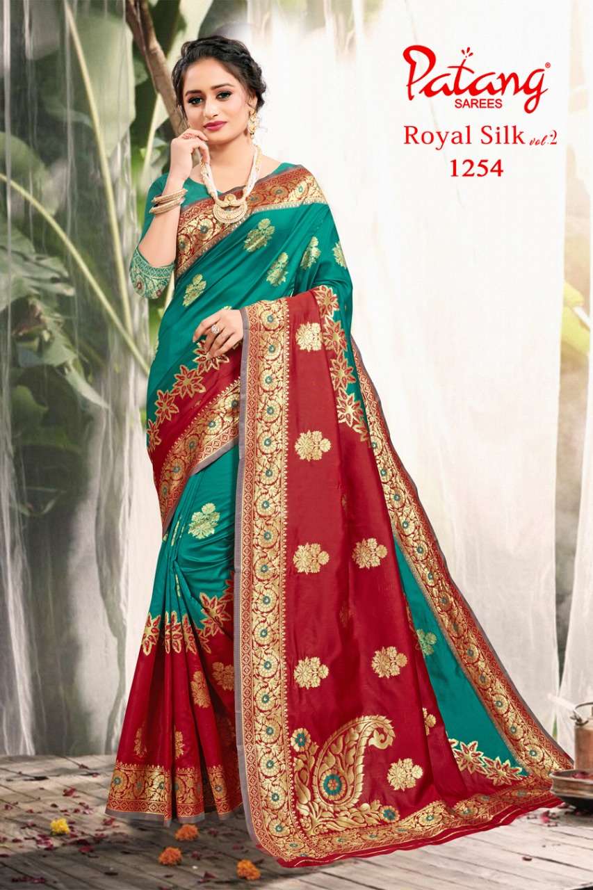 ROYAL SILK VOL-2 BY PATANG SAREES 1251 TO 1258 SERIES INDIAN TRADITIONAL WEAR COLLECTION BEAUTIFUL STYLISH FANCY COLORFUL PARTY WEAR & OCCASIONAL WEAR SILK SAREES AT WHOLESALE PRICE