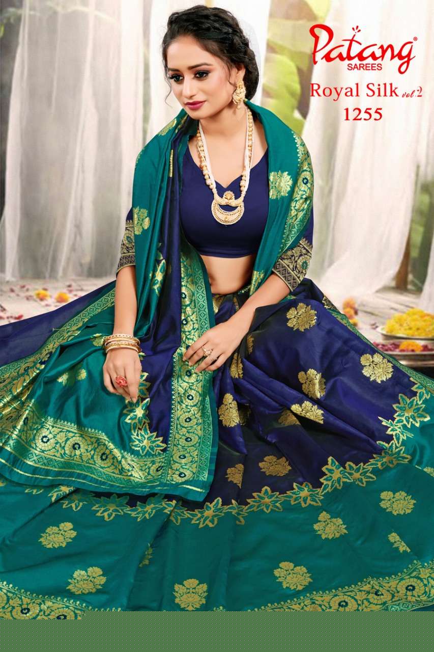 ROYAL SILK VOL-2 BY PATANG SAREES 1251 TO 1258 SERIES INDIAN TRADITIONAL WEAR COLLECTION BEAUTIFUL STYLISH FANCY COLORFUL PARTY WEAR & OCCASIONAL WEAR SILK SAREES AT WHOLESALE PRICE