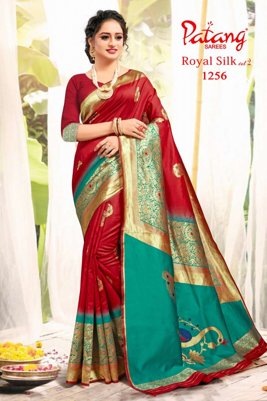 ROYAL SILK VOL-2 BY PATANG SAREES 1251 TO 1258 SERIES INDIAN TRADITIONAL WEAR COLLECTION BEAUTIFUL STYLISH FANCY COLORFUL PARTY WEAR & OCCASIONAL WEAR SILK SAREES AT WHOLESALE PRICE