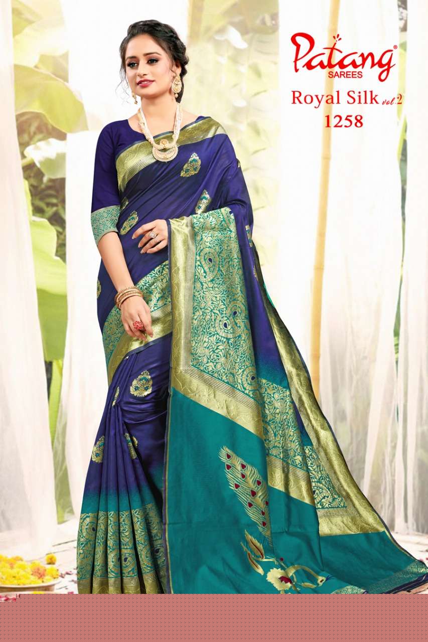 ROYAL SILK VOL-2 BY PATANG SAREES 1251 TO 1258 SERIES INDIAN TRADITIONAL WEAR COLLECTION BEAUTIFUL STYLISH FANCY COLORFUL PARTY WEAR & OCCASIONAL WEAR SILK SAREES AT WHOLESALE PRICE