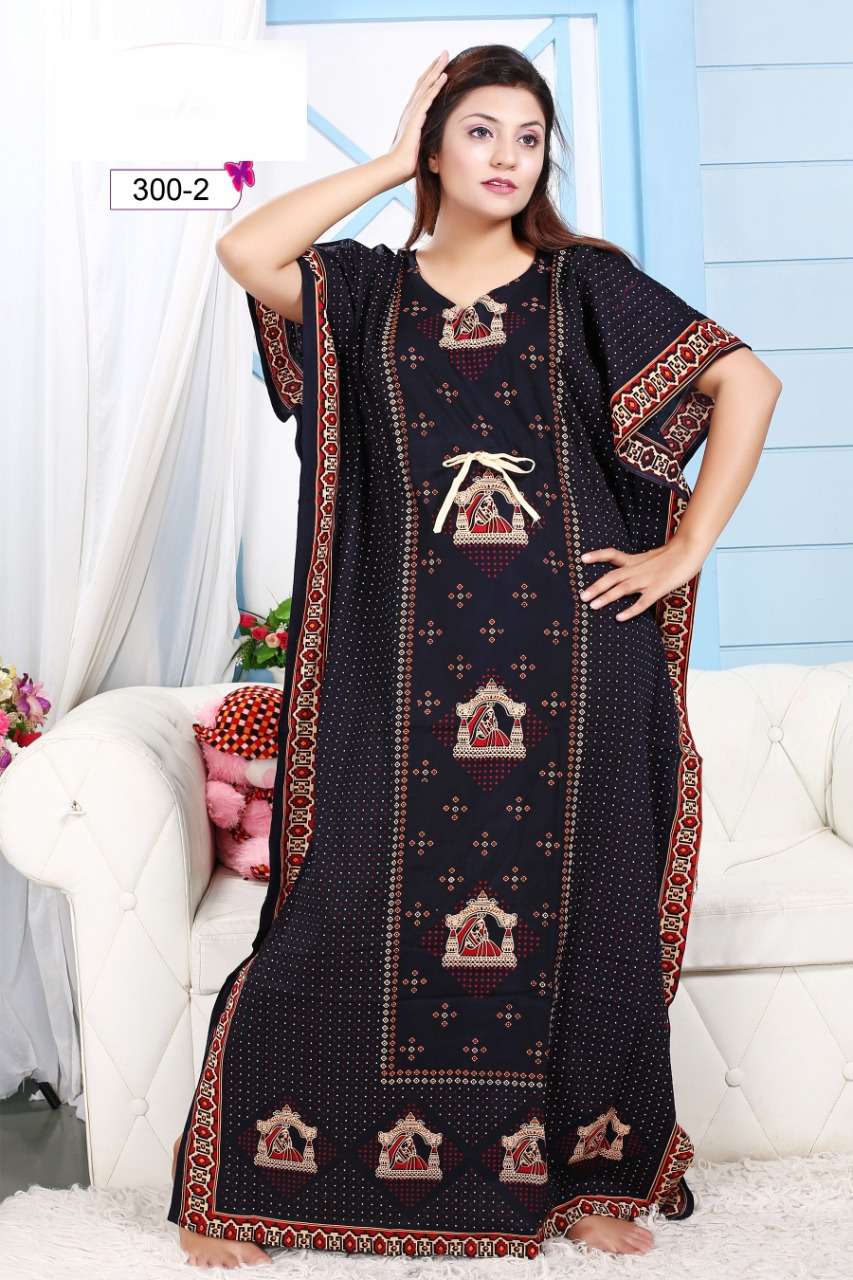 KAFTAN NIGHTY VOL-1 BY KAAMIRI 300-1 TO 300-4 SERIES DESIGNER WEAR COLLECTION BEAUTIFUL STYLISH FANCY COLORFUL PARTY WEAR & OCCASIONAL WEAR COTTON GOWNS AT WHOLESALE PRICE