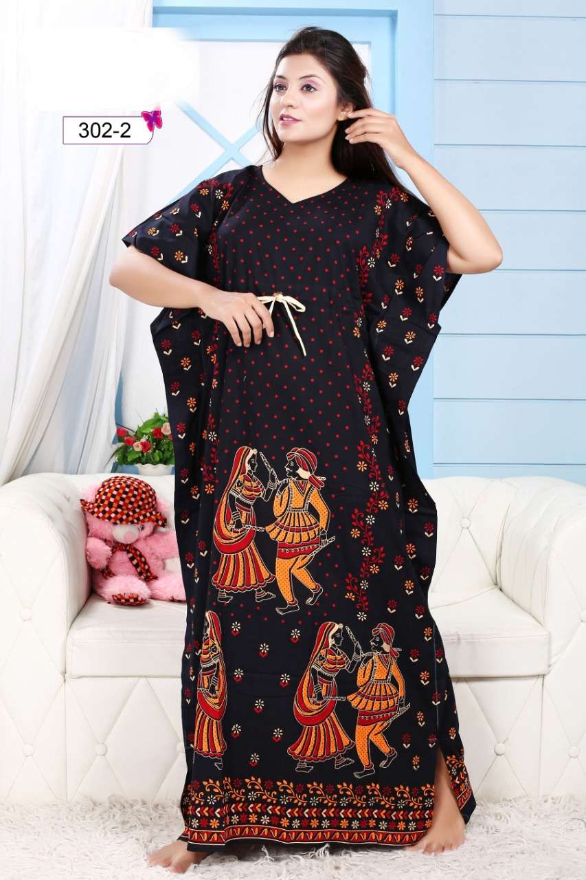 KAFTAN NIGHTY VOL-1 BY KAAMIRI 300-1 TO 300-4 SERIES DESIGNER WEAR COLLECTION BEAUTIFUL STYLISH FANCY COLORFUL PARTY WEAR & OCCASIONAL WEAR COTTON GOWNS AT WHOLESALE PRICE