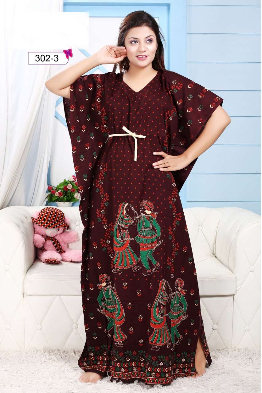 KAFTAN NIGHTY VOL-1 BY KAAMIRI 300-1 TO 300-4 SERIES DESIGNER WEAR COLLECTION BEAUTIFUL STYLISH FANCY COLORFUL PARTY WEAR & OCCASIONAL WEAR COTTON GOWNS AT WHOLESALE PRICE