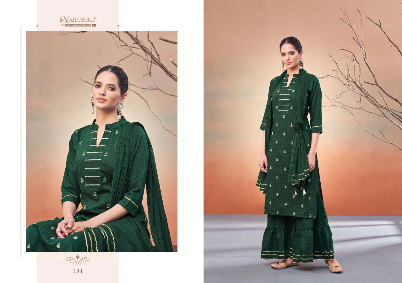 PUNJABI KUDI VOL-1 BY SHUBH NX 101 TO 106 SERIES BEAUTIFUL SHARARA SUITS COLORFUL STYLISH FANCY CASUAL WEAR & ETHNIC WEAR CHINNON SILK WORK DRESSES AT WHOLESALE PRICE
