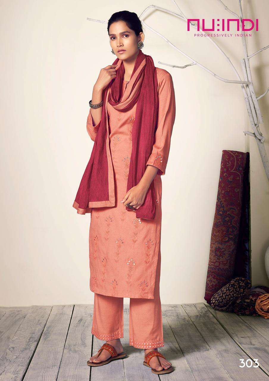 ELIZA BY NU INDI 301 TO 306 SERIES BEAUTIFUL SUITS COLORFUL STYLISH FANCY CASUAL WEAR & ETHNIC WEAR PURE VISCOSE EMBROIDERED DRESSES AT WHOLESALE PRICE