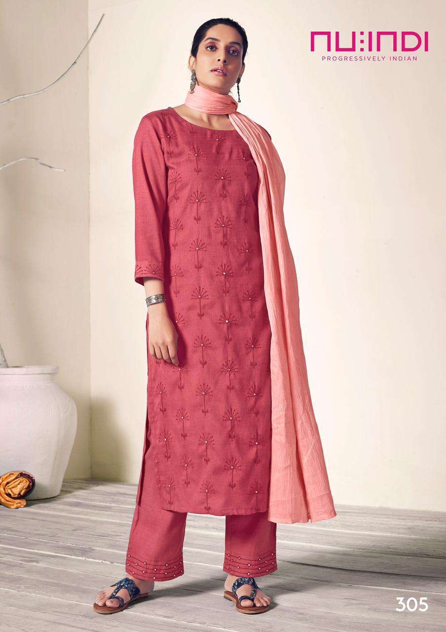 ELIZA BY NU INDI 301 TO 306 SERIES BEAUTIFUL SUITS COLORFUL STYLISH FANCY CASUAL WEAR & ETHNIC WEAR PURE VISCOSE EMBROIDERED DRESSES AT WHOLESALE PRICE