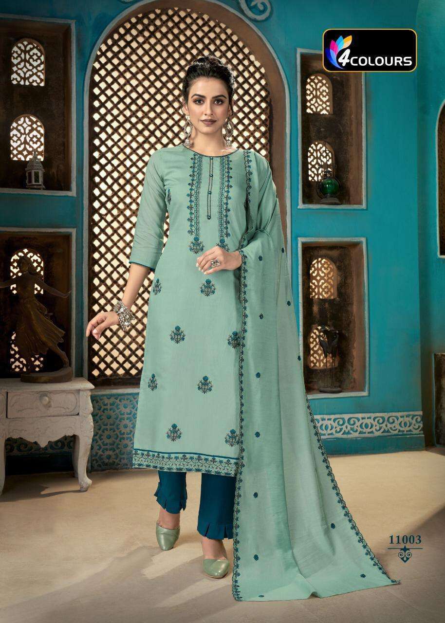 ALEENA BY 4 COLOURS 11001 TO 11005 SERIES BEAUTIFUL SUITS COLORFUL STYLISH FANCY CASUAL WEAR & ETHNIC WEAR HEAVY SILK EMBROIDERED DRESSES AT WHOLESALE PRICE