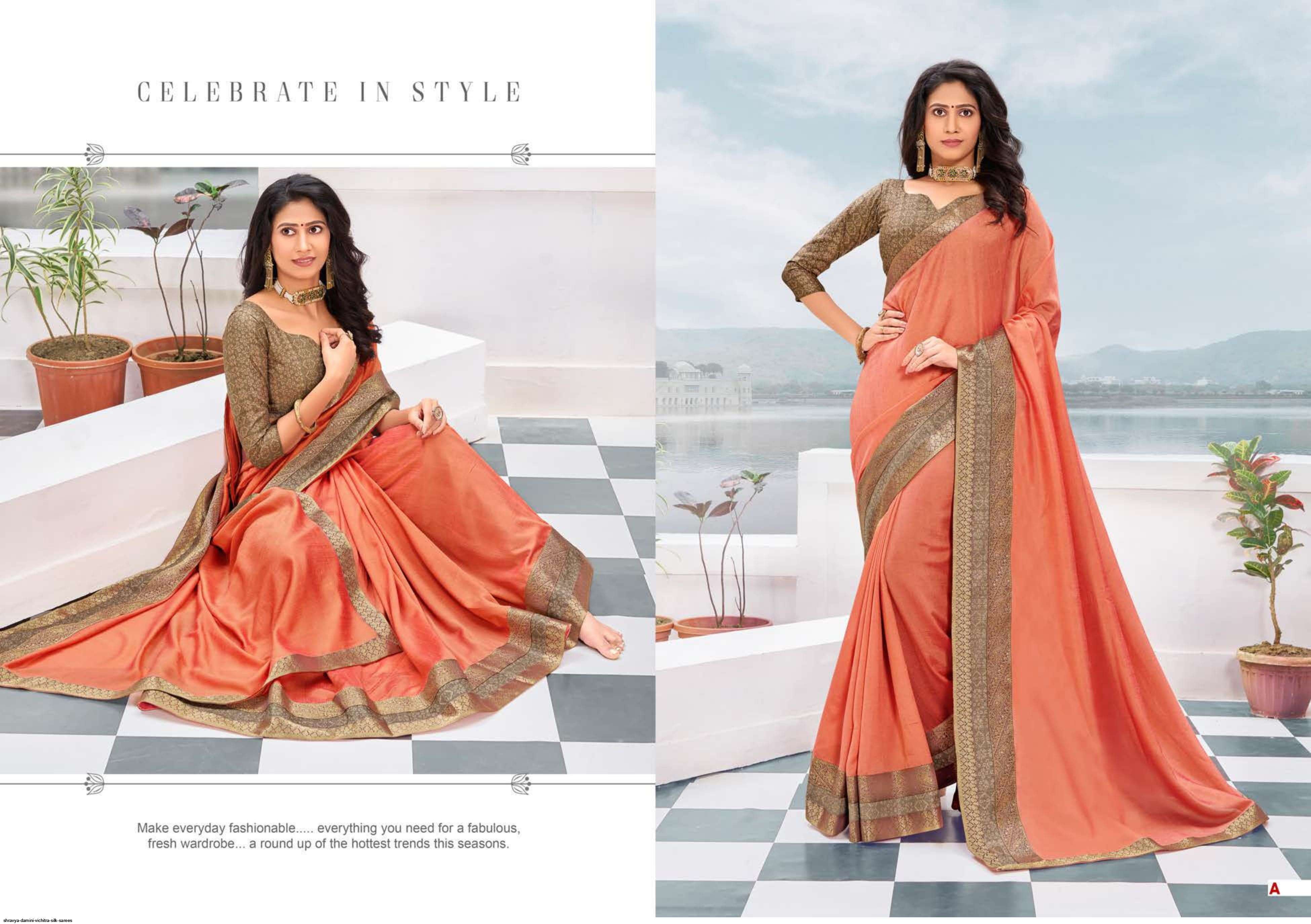 DAMINI BY SHRAVYA FASHION A TO H SERIES INDIAN TRADITIONAL WEAR COLLECTION BEAUTIFUL STYLISH FANCY COLORFUL PARTY WEAR & OCCASIONAL WEAR VICHITRA SILK SAREES AT WHOLESALE PRICE