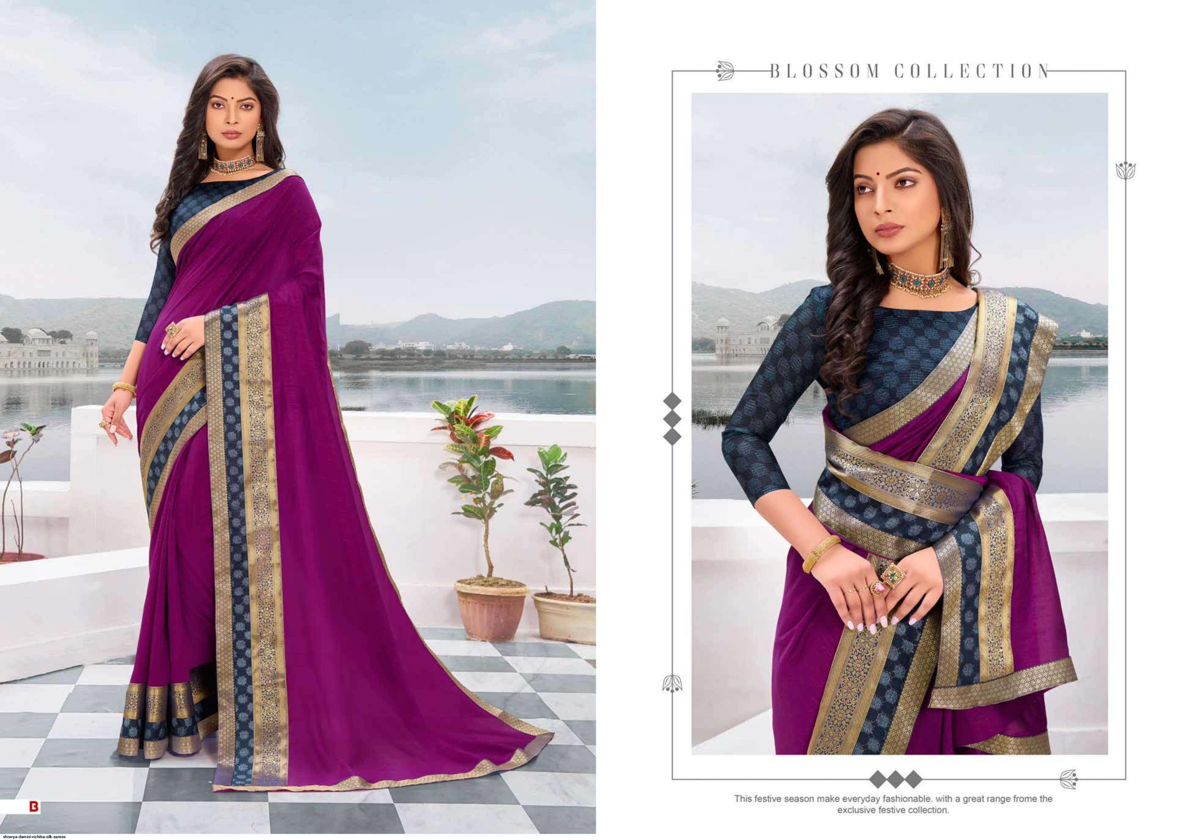 DAMINI BY SHRAVYA FASHION A TO H SERIES INDIAN TRADITIONAL WEAR COLLECTION BEAUTIFUL STYLISH FANCY COLORFUL PARTY WEAR & OCCASIONAL WEAR VICHITRA SILK SAREES AT WHOLESALE PRICE