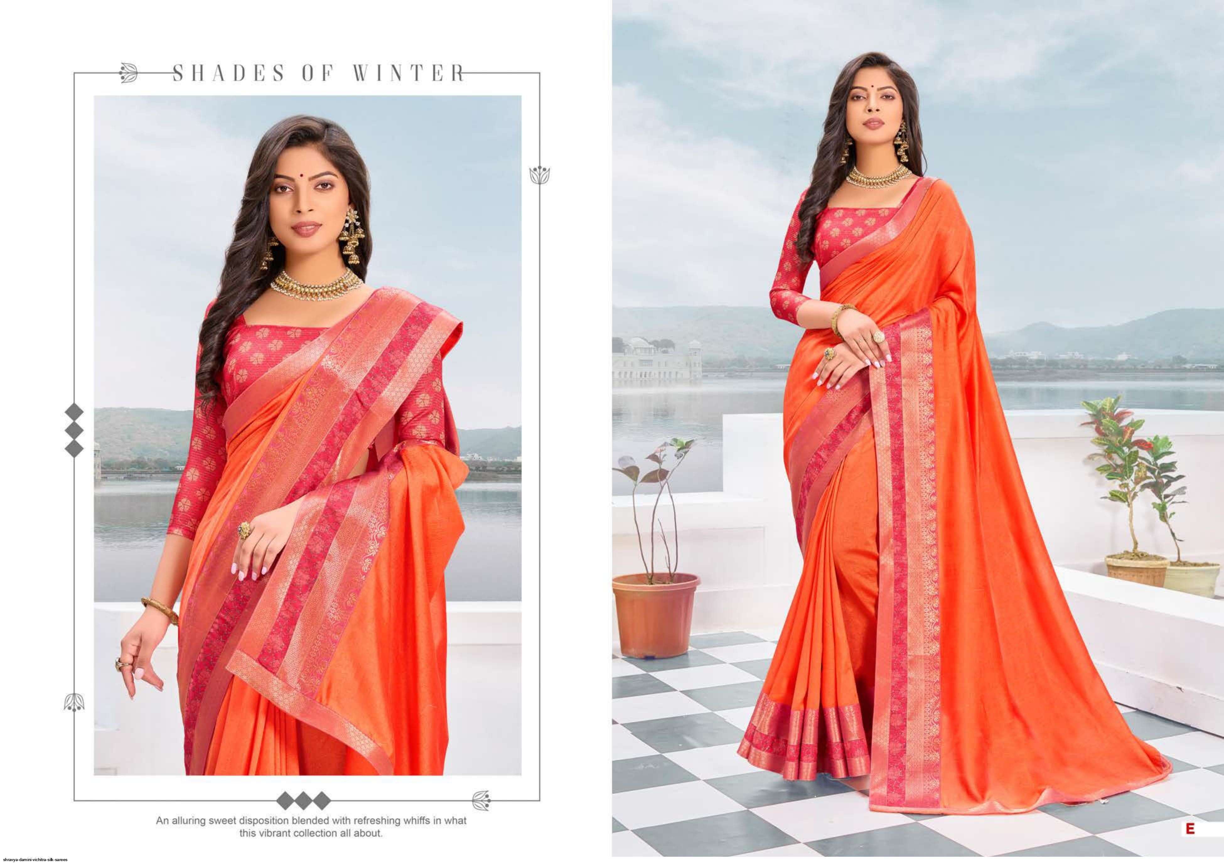 DAMINI BY SHRAVYA FASHION A TO H SERIES INDIAN TRADITIONAL WEAR COLLECTION BEAUTIFUL STYLISH FANCY COLORFUL PARTY WEAR & OCCASIONAL WEAR VICHITRA SILK SAREES AT WHOLESALE PRICE