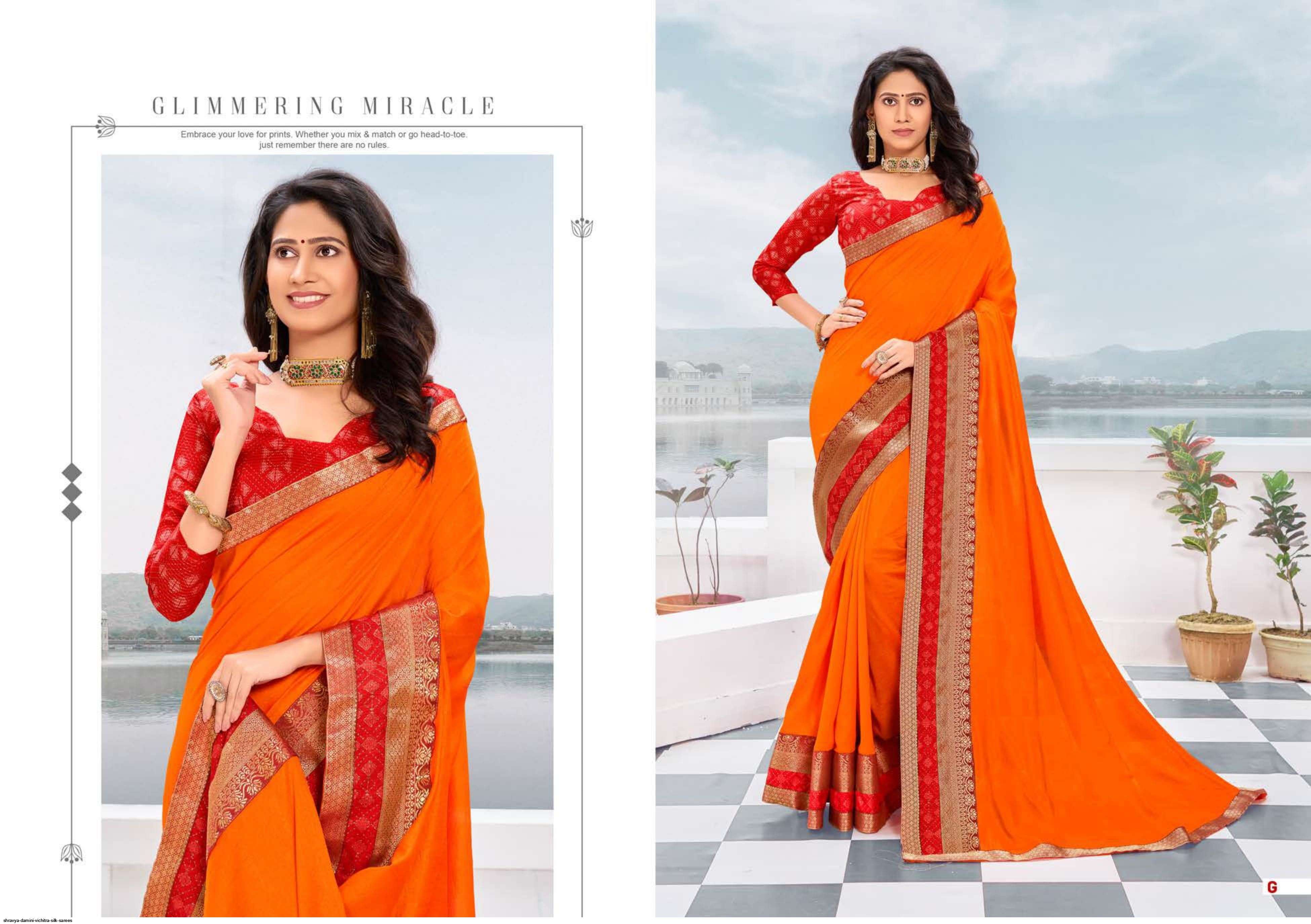 DAMINI BY SHRAVYA FASHION A TO H SERIES INDIAN TRADITIONAL WEAR COLLECTION BEAUTIFUL STYLISH FANCY COLORFUL PARTY WEAR & OCCASIONAL WEAR VICHITRA SILK SAREES AT WHOLESALE PRICE