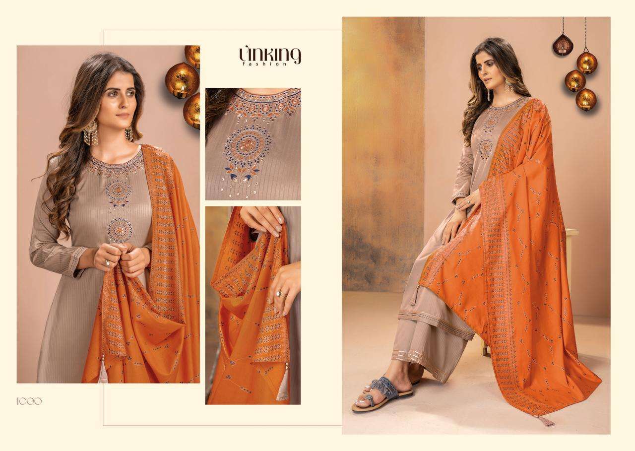 KAJARI VOL-2 BY LINKING FASHION 997 TO 1002 SERIES BEAUTIFUL SUITS COLORFUL STYLISH FANCY CASUAL WEAR & ETHNIC WEAR PURE JAM SILK WITH WORK DRESSES AT WHOLESALE PRICE