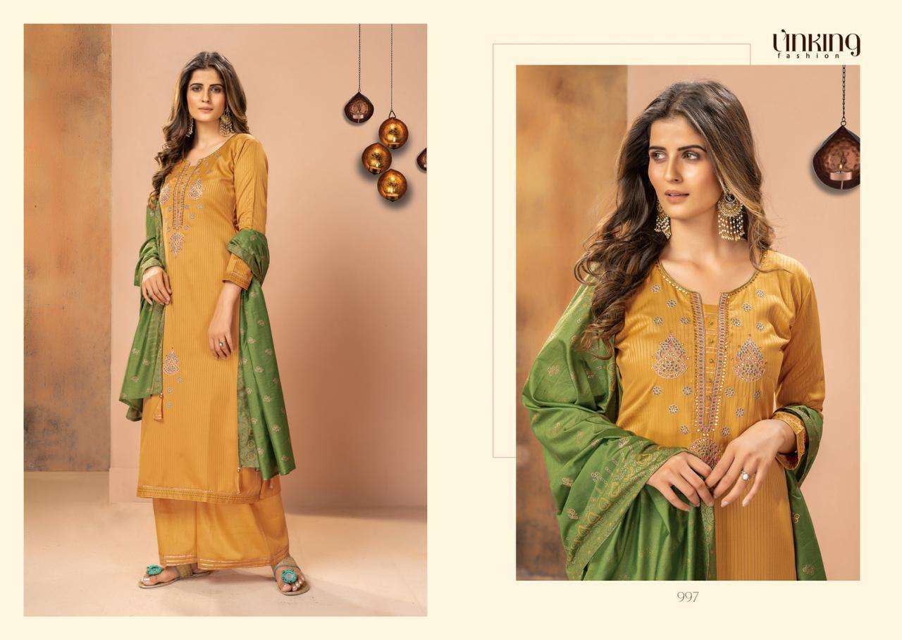 KAJARI VOL-2 BY LINKING FASHION 997 TO 1002 SERIES BEAUTIFUL SUITS COLORFUL STYLISH FANCY CASUAL WEAR & ETHNIC WEAR PURE JAM SILK WITH WORK DRESSES AT WHOLESALE PRICE