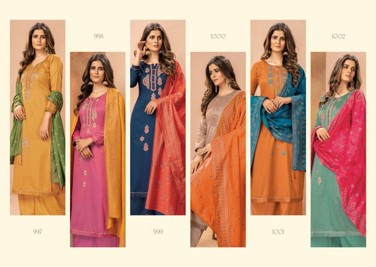 KAJARI VOL-2 BY LINKING FASHION 997 TO 1002 SERIES BEAUTIFUL SUITS COLORFUL STYLISH FANCY CASUAL WEAR & ETHNIC WEAR PURE JAM SILK WITH WORK DRESSES AT WHOLESALE PRICE