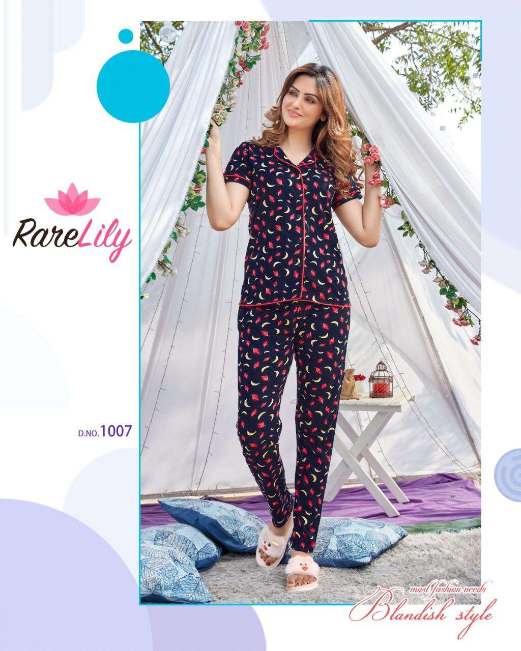 ZIL MIL VOL-4 BY RARE LILY 1001 TO 1007 SERIES BEAUTIFUL STYLISH FANCY COLORFUL CASUAL WEAR & NIGHT WEAR COTTON DIGITAL PRINTS TOPS AND BOTTOM AT WHOLESALE PRICE