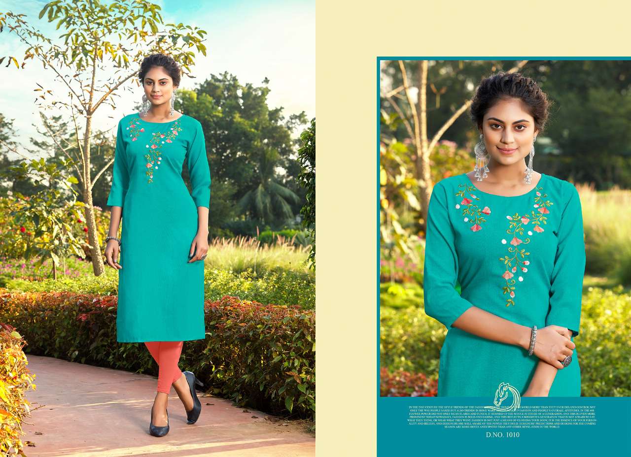 AMYRA VOL-3 BY SHUBH NX 1001 TO 1010 SERIES DESIGNER STYLISH FANCY COLORFUL BEAUTIFUL PARTY WEAR & ETHNIC WEAR COLLECTION RUBY SLUB EMBROIDERY KURTIS AT WHOLESALE PRICE