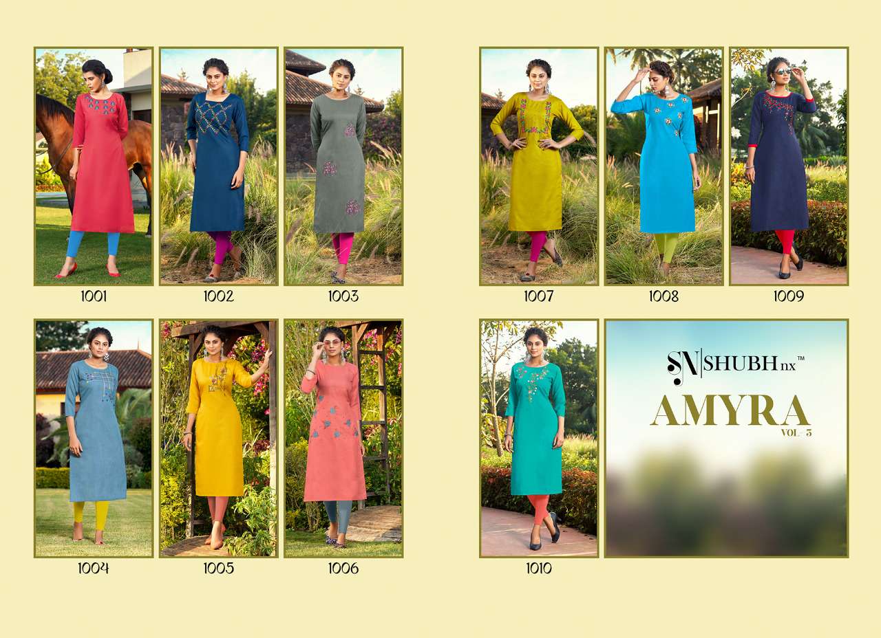 AMYRA VOL-3 BY SHUBH NX 1001 TO 1010 SERIES DESIGNER STYLISH FANCY COLORFUL BEAUTIFUL PARTY WEAR & ETHNIC WEAR COLLECTION RUBY SLUB EMBROIDERY KURTIS AT WHOLESALE PRICE