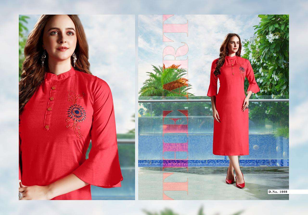 AAROHI BY SHUBH NX 1001 TO 1010 SERIES DESIGNER STYLISH FANCY COLORFUL BEAUTIFUL PARTY WEAR & ETHNIC WEAR COLLECTION RAYON SLUB WITH WORK KURTIS AT WHOLESALE PRICE
