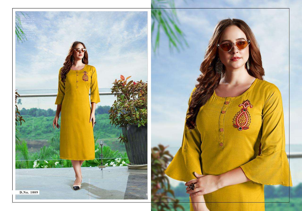 AAROHI BY SHUBH NX 1001 TO 1010 SERIES DESIGNER STYLISH FANCY COLORFUL BEAUTIFUL PARTY WEAR & ETHNIC WEAR COLLECTION RAYON SLUB WITH WORK KURTIS AT WHOLESALE PRICE