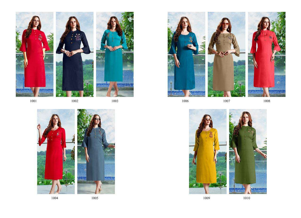 AAROHI BY SHUBH NX 1001 TO 1010 SERIES DESIGNER STYLISH FANCY COLORFUL BEAUTIFUL PARTY WEAR & ETHNIC WEAR COLLECTION RAYON SLUB WITH WORK KURTIS AT WHOLESALE PRICE