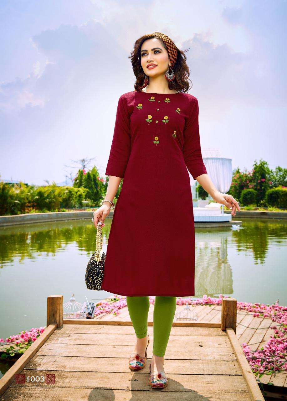 ANGEL BY RIYA DESIGNER 1001 TO 1006 SERIES DESIGNER STYLISH FANCY COLORFUL BEAUTIFUL PARTY WEAR & ETHNIC WEAR COLLECTION PURE COTTON SLUB EMBROIDERY KURTIS AT WHOLESALE PRICE