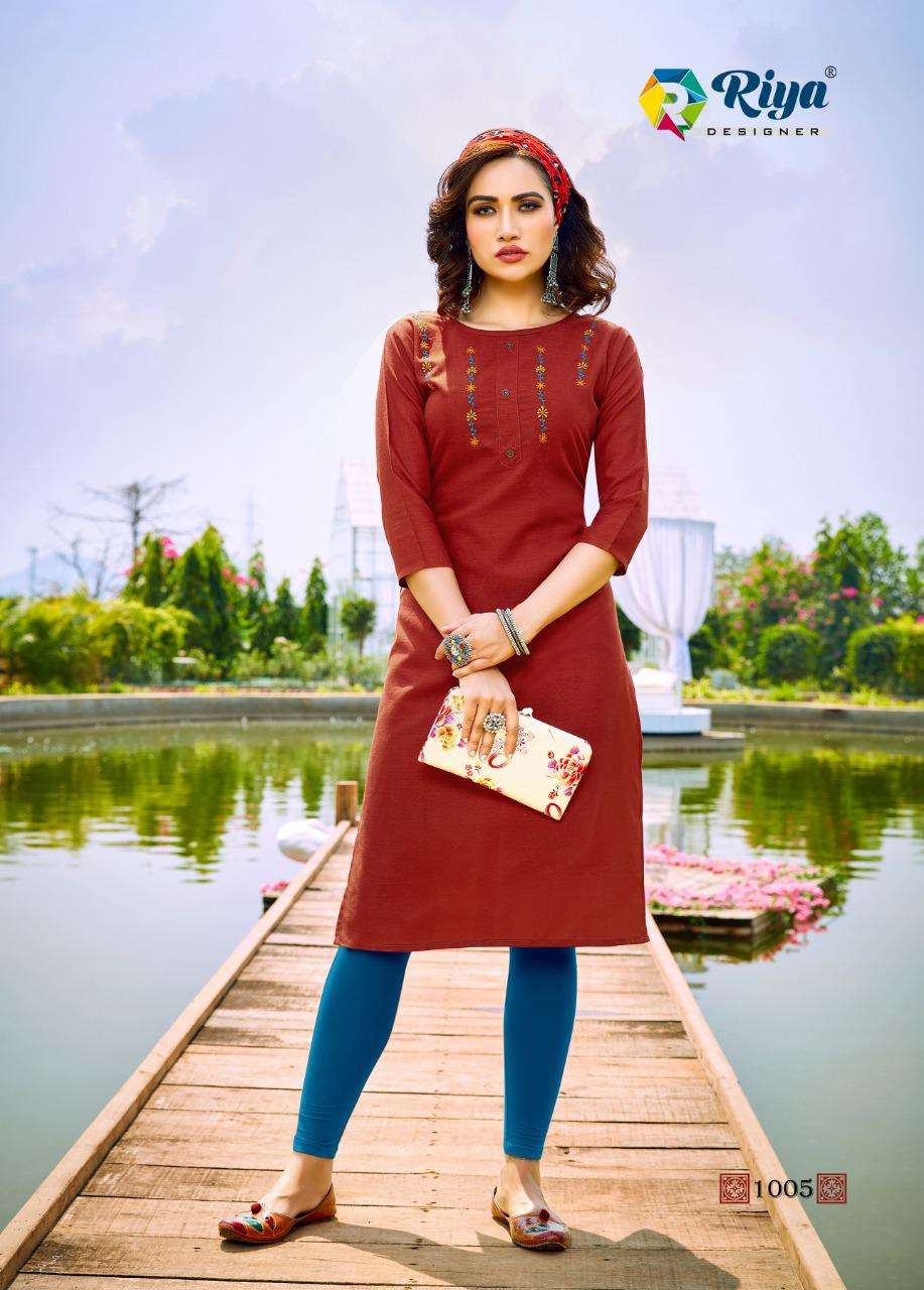 ANGEL BY RIYA DESIGNER 1001 TO 1006 SERIES DESIGNER STYLISH FANCY COLORFUL BEAUTIFUL PARTY WEAR & ETHNIC WEAR COLLECTION PURE COTTON SLUB EMBROIDERY KURTIS AT WHOLESALE PRICE