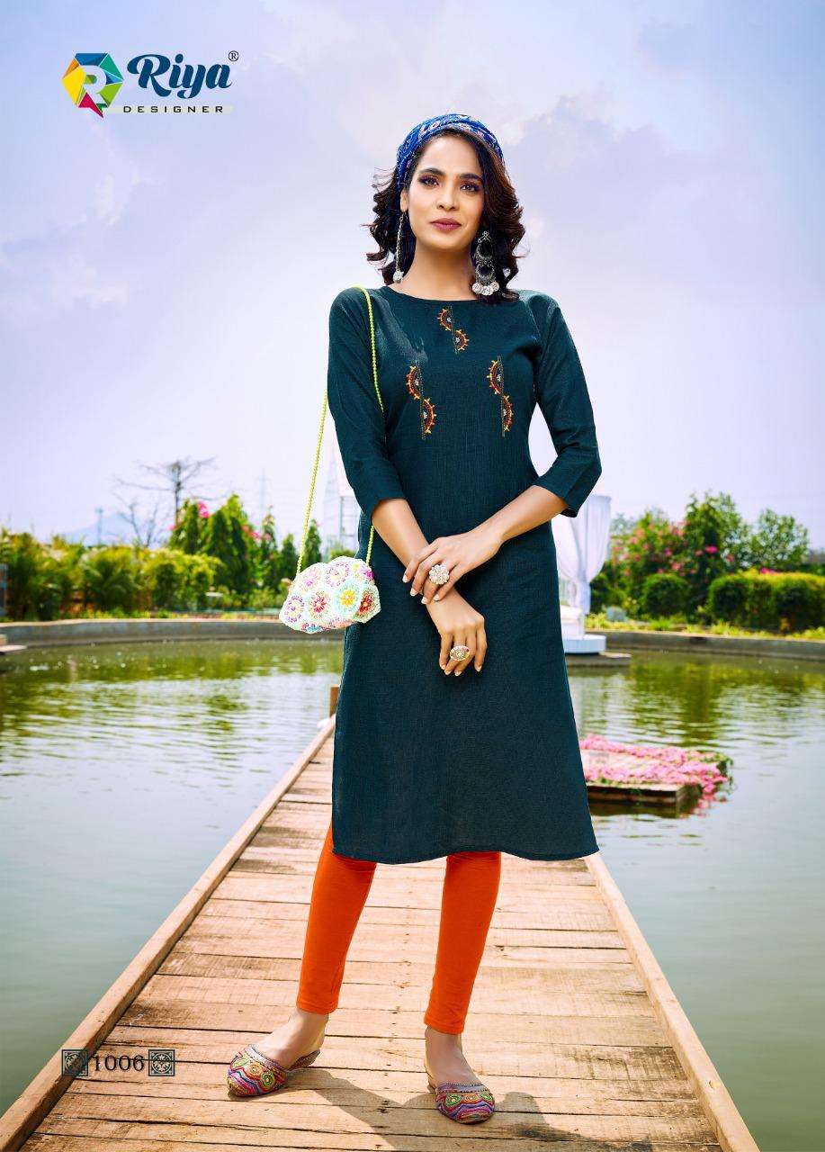 ANGEL BY RIYA DESIGNER 1001 TO 1006 SERIES DESIGNER STYLISH FANCY COLORFUL BEAUTIFUL PARTY WEAR & ETHNIC WEAR COLLECTION PURE COTTON SLUB EMBROIDERY KURTIS AT WHOLESALE PRICE