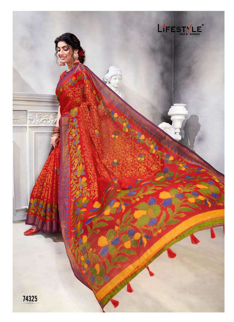 COTTON CLUB VOL-1 BY LIFESTYLE SAREES 74321 TO 74330 SERIES INDIAN TRADITIONAL WEAR COLLECTION BEAUTIFUL STYLISH FANCY COLORFUL PARTY WEAR & OCCASIONAL WEAR COTTON BRASSO SAREES AT WHOLESALE PRICE